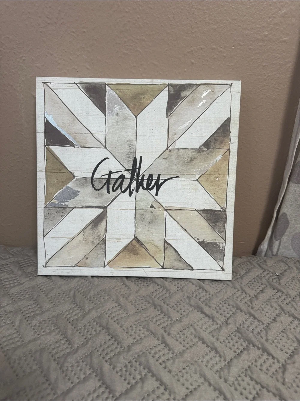 Gather Wall Art Sign in White and Beige